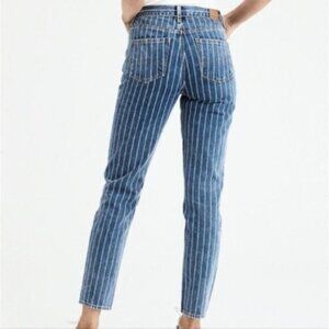American Eagle striped high rise Mom Jeans